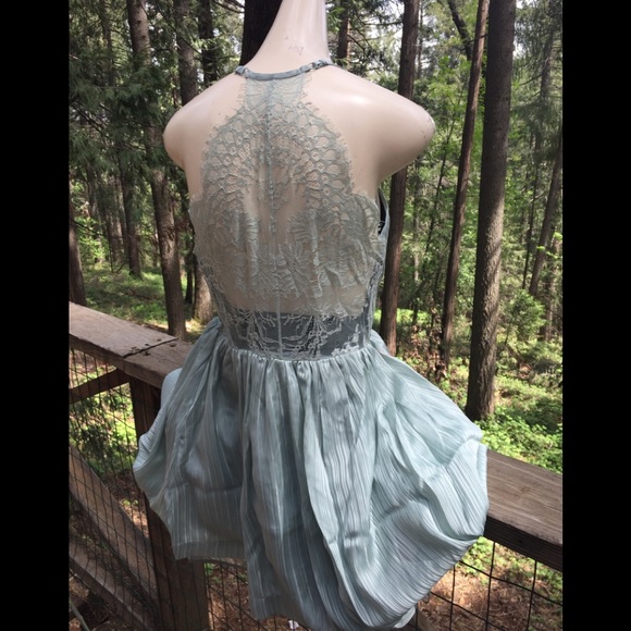 Dresses & Skirts - Bebe palest pastel mint green, lace panel backed halter dress,HP25x3